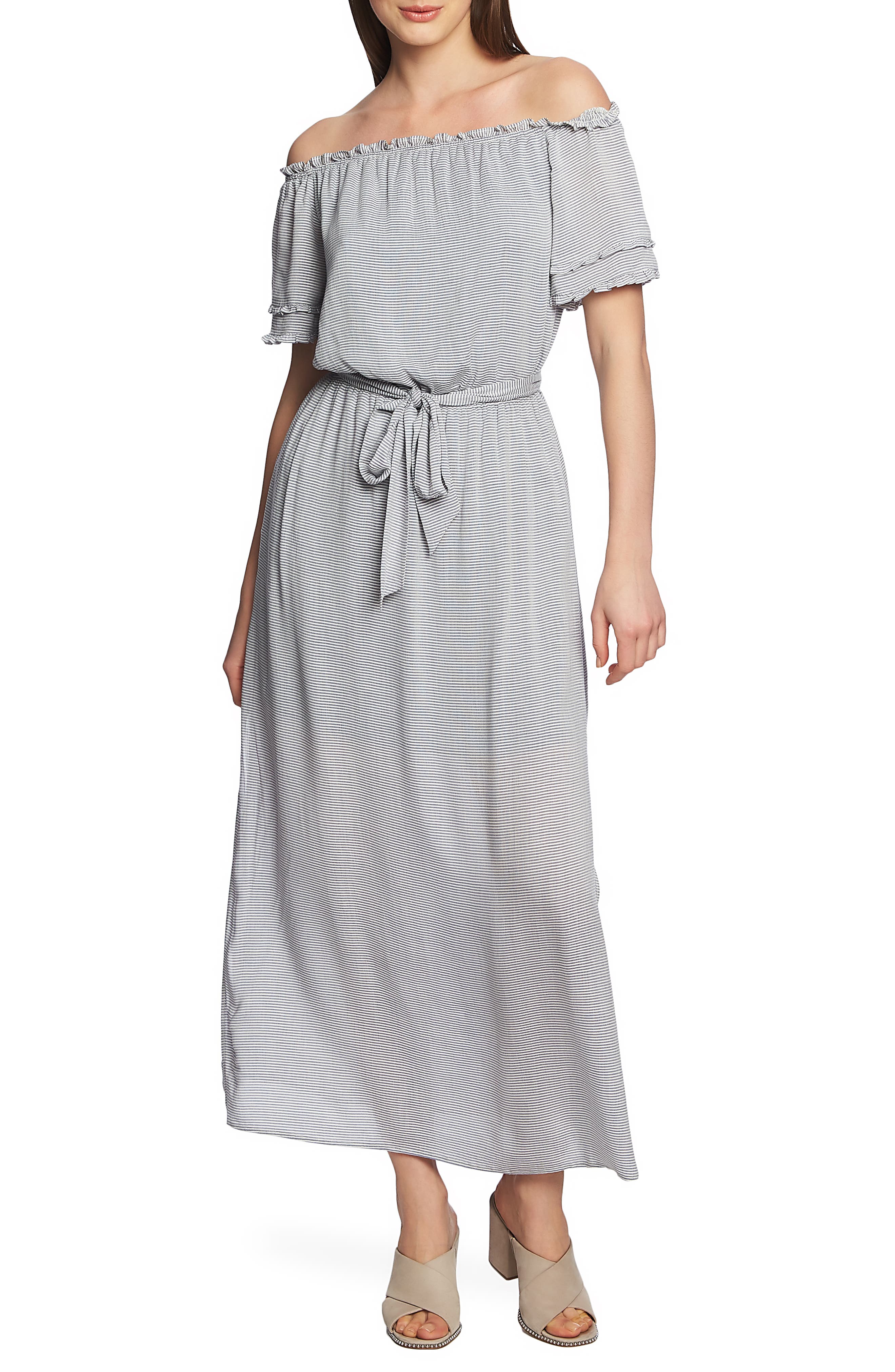 1.state Off The Shoulder Pinstripe Maxi Dress, Blue
