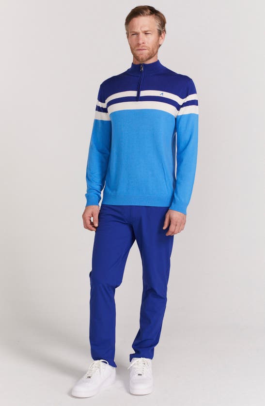 Shop Redvanly Cooper Stripe Quarter Zip Wool Sweater In Malibu Blue