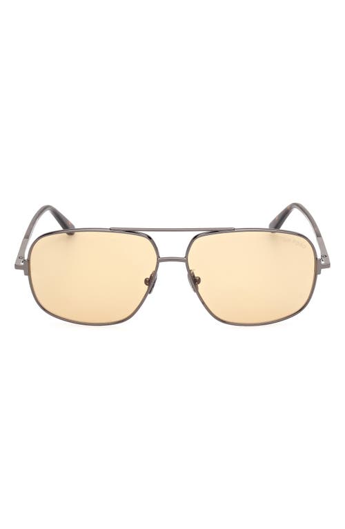 TOM FORD Tex 62mm Navigator Sunglasses in Gunmetal Havana /Yellow at Nordstrom