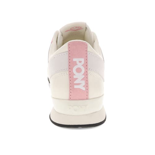 Pony Womens Ko-80 Low Genuine Leather And Suede Premium Lace Up Athletic Sneaker Shoe In Snow White/coral Blush/grey