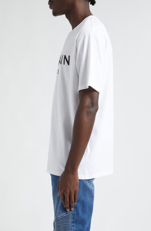 Balmain White Crewneck T-shirt With Contrasting Logo Lettering Print In Gab White/black