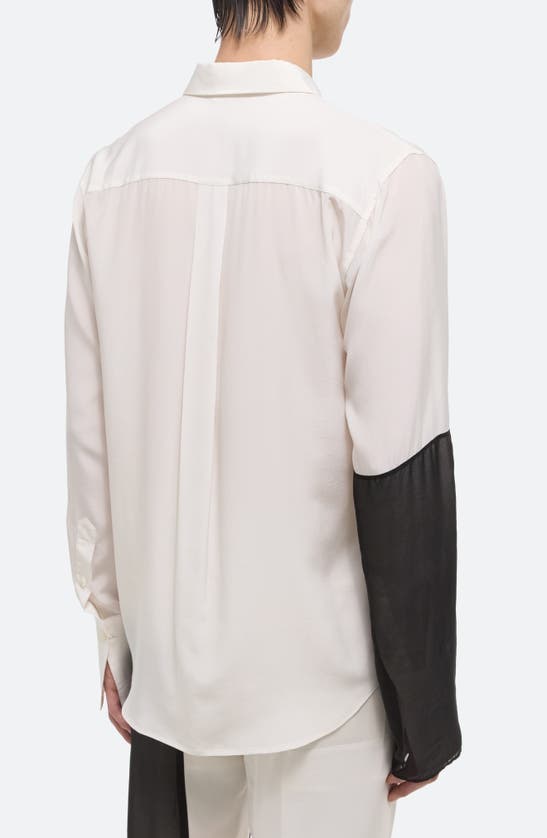 Shop Helmut Lang Colorblocked Silk Button-up Shirt In White/ Black Combo