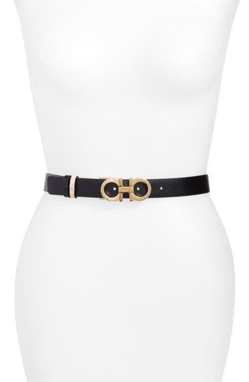 Shop Ferragamo Reversible Gancini Calfskin Leather Belt In Macadamia/nero