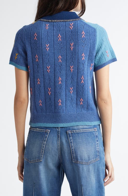 Shop Yanyan Daisy Embroidered Lambswool Cardigan In Denim