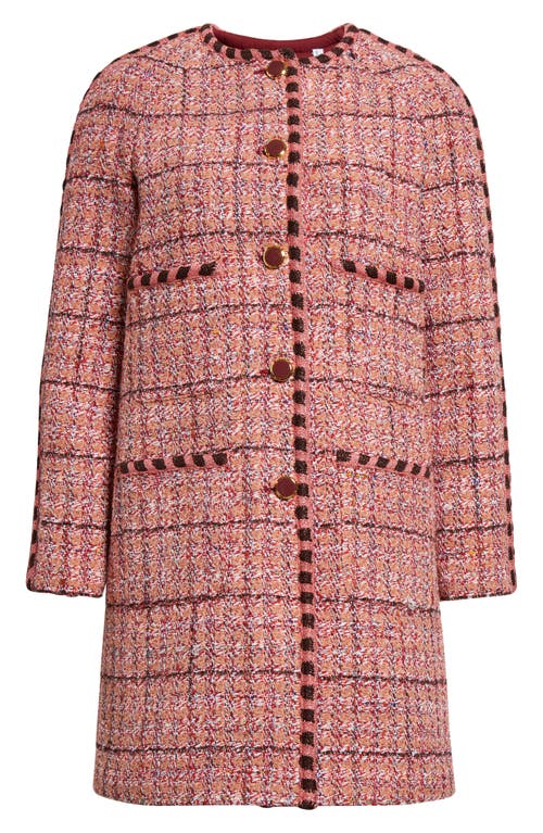 Metallic Tweed Longline Jacket in Cranberry/Ecru/Brick Multi
