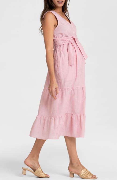 Seraphine Stripe Cotton Maternity/nursing Midi Sundress In Red/white