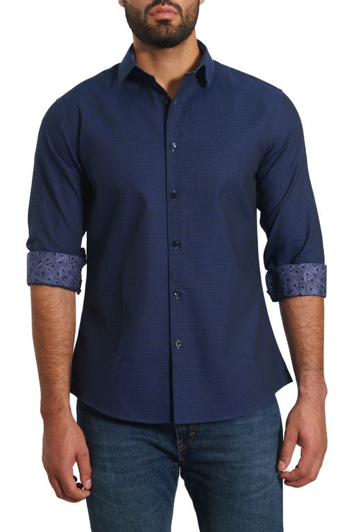 Jared Lang Trim Fit Jacquard Dot Button-Up Shirt Navy at Nordstrom,