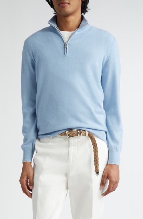 Brunello Cucinelli Cashmere Half Zip Sweater In Turchese/nebbia