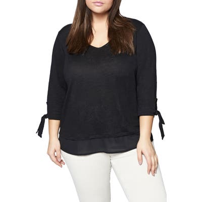 Plus Size Sanctuary Sylvie Tiered Hem Linen Tee, Black