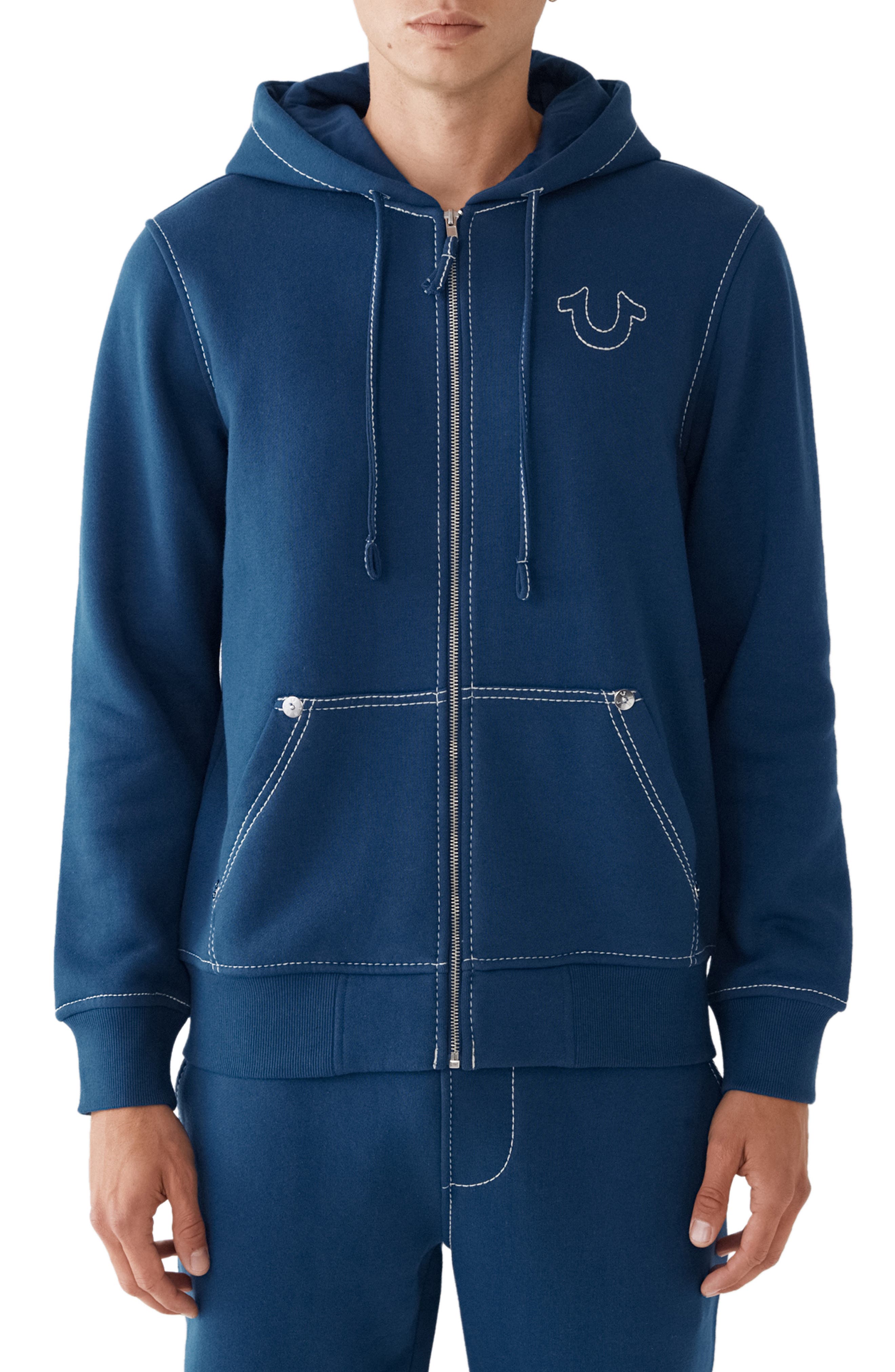 True Religion Srs Logo Classic Zip Up Hoodie in Red