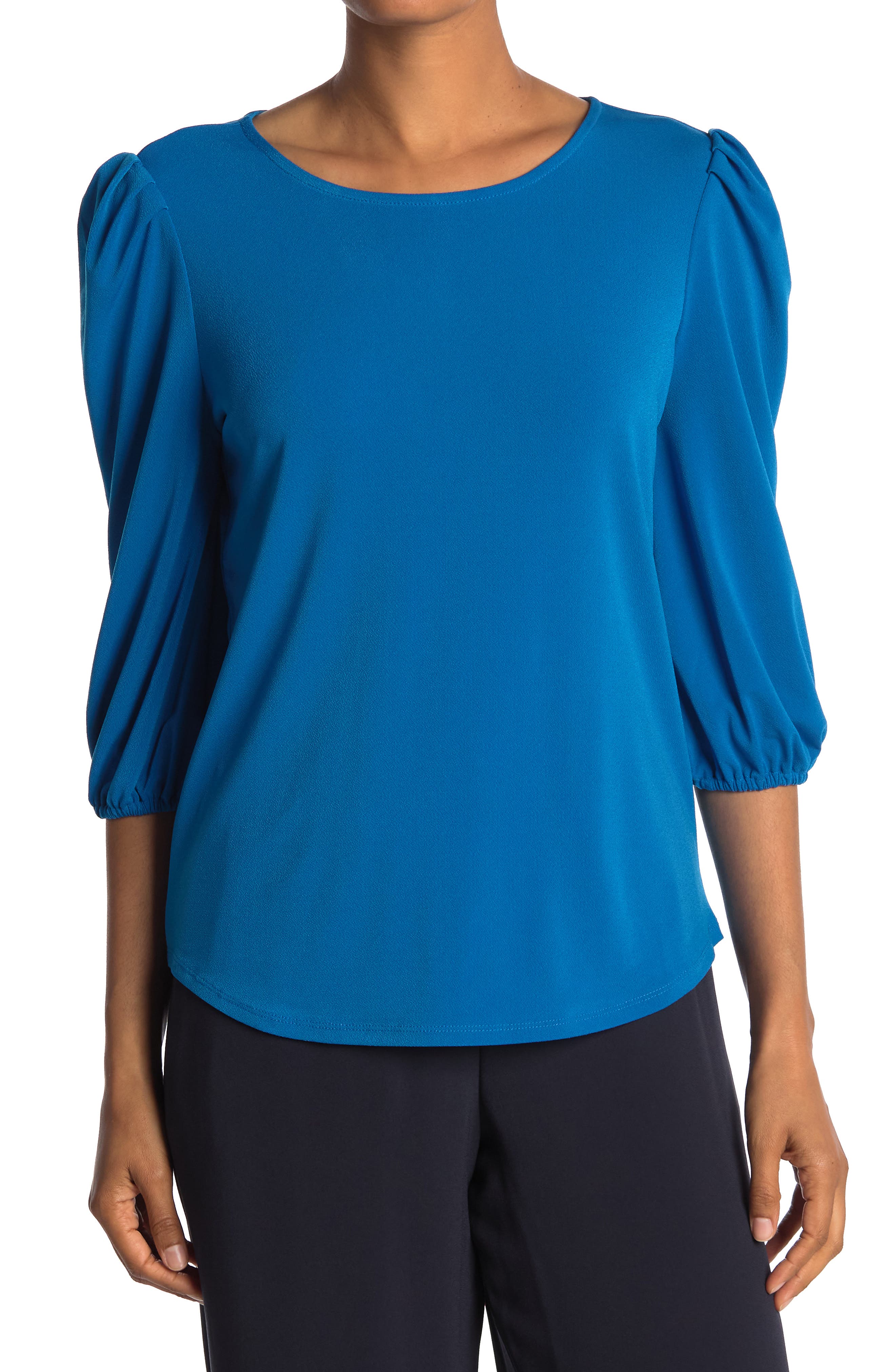 Adrianna Papell Scoop Neck 3/4 Sleeve Moss Crepe Top In Dazzlingbl