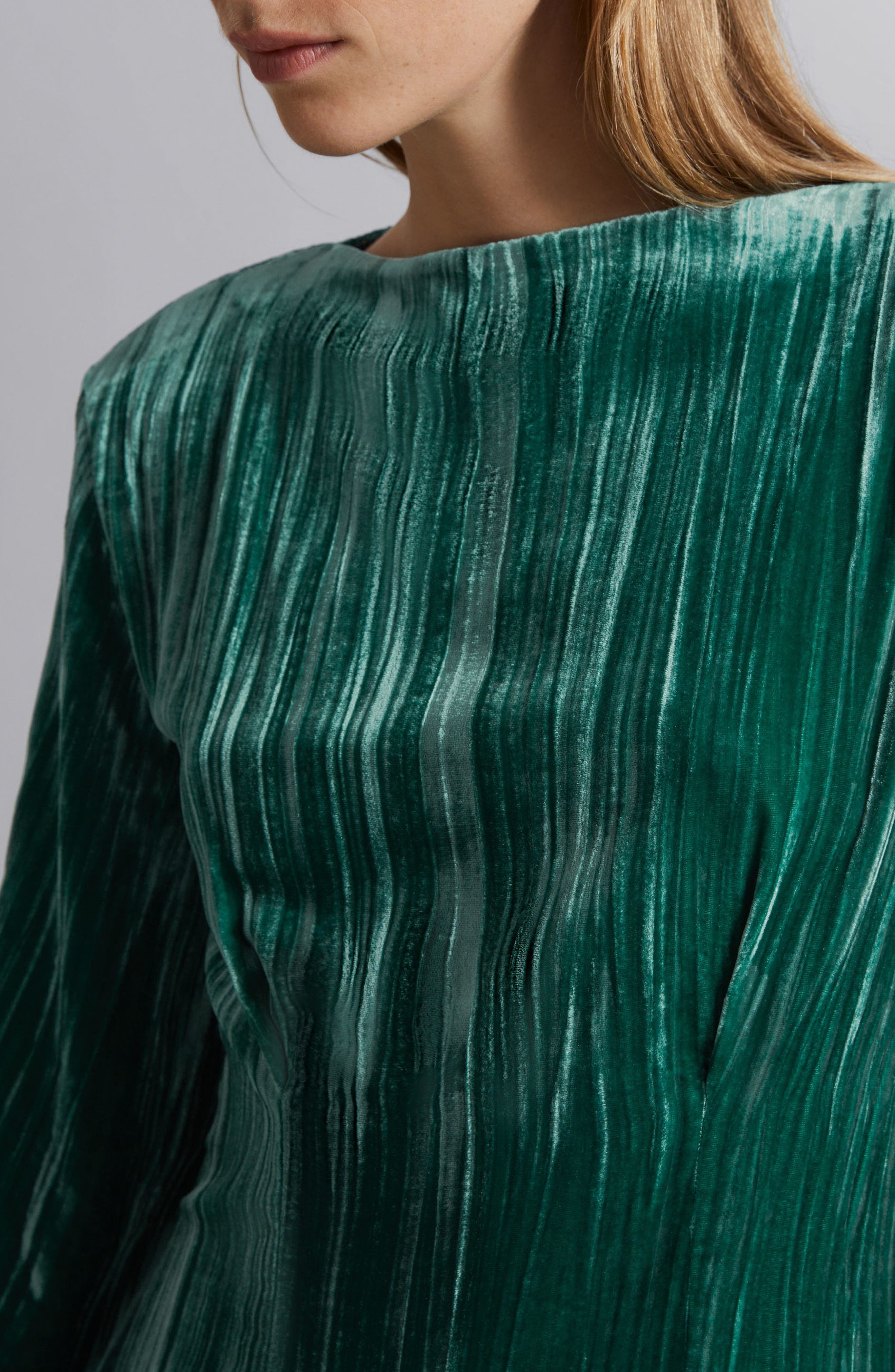 Other Stories & Other Stories Long Sleeve Crushed Velvet Minidress in Dark  Green | Smart Closet