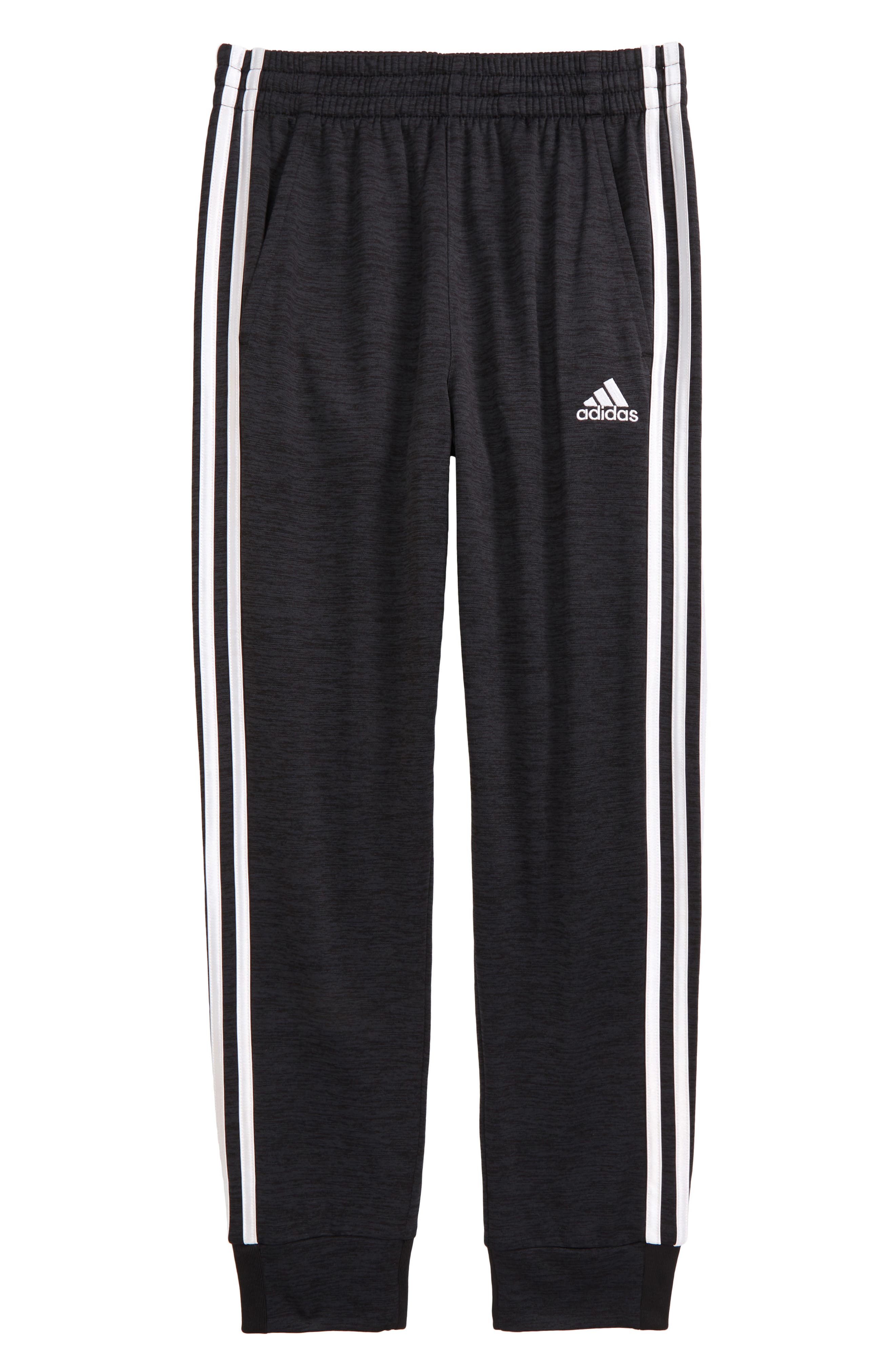 white adidas joggers with black stripes