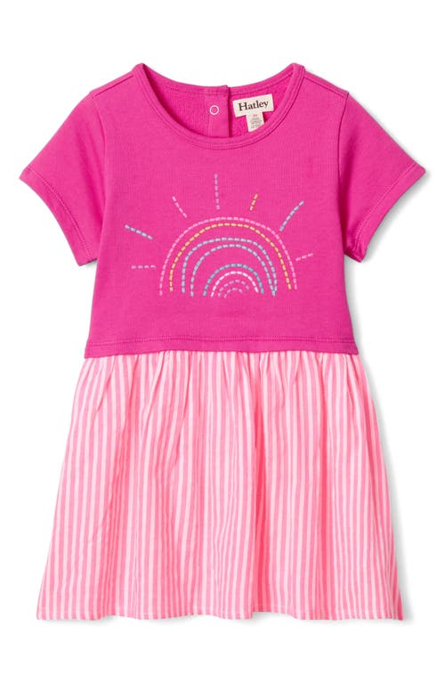 Hatley Sunshine Rainbow Embroidered Cotton Dress in Rose Violet