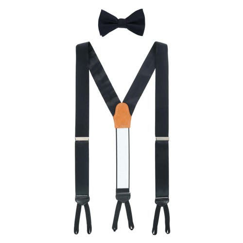 Trafalgar Sutton Solid Color Silk Brace And Bow Tie Combo In Black