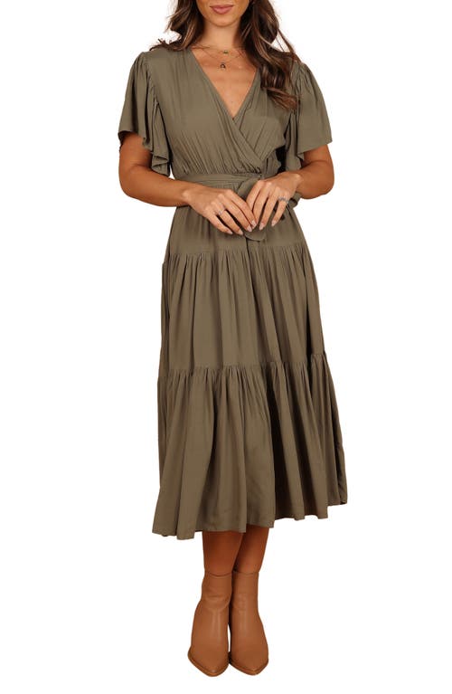 Petal & Pup Barker Tiered Faux Wrap Dress Olive at Nordstrom,