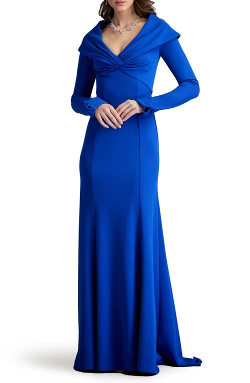 Shop Tadashi Shoji Portrait Collar Long Sleeve Gown In Mystic Blue