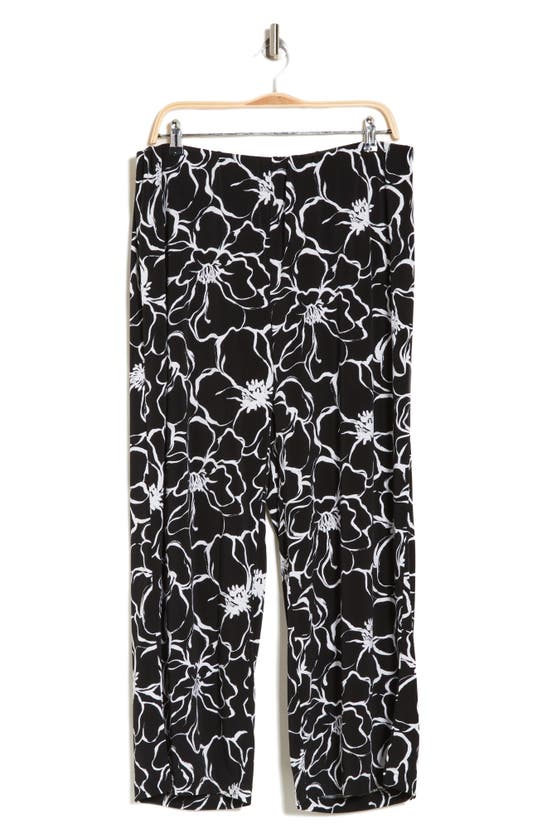 Shop Adrianna Papell Floral Crepe Pants In Black/ White Exploded Floral