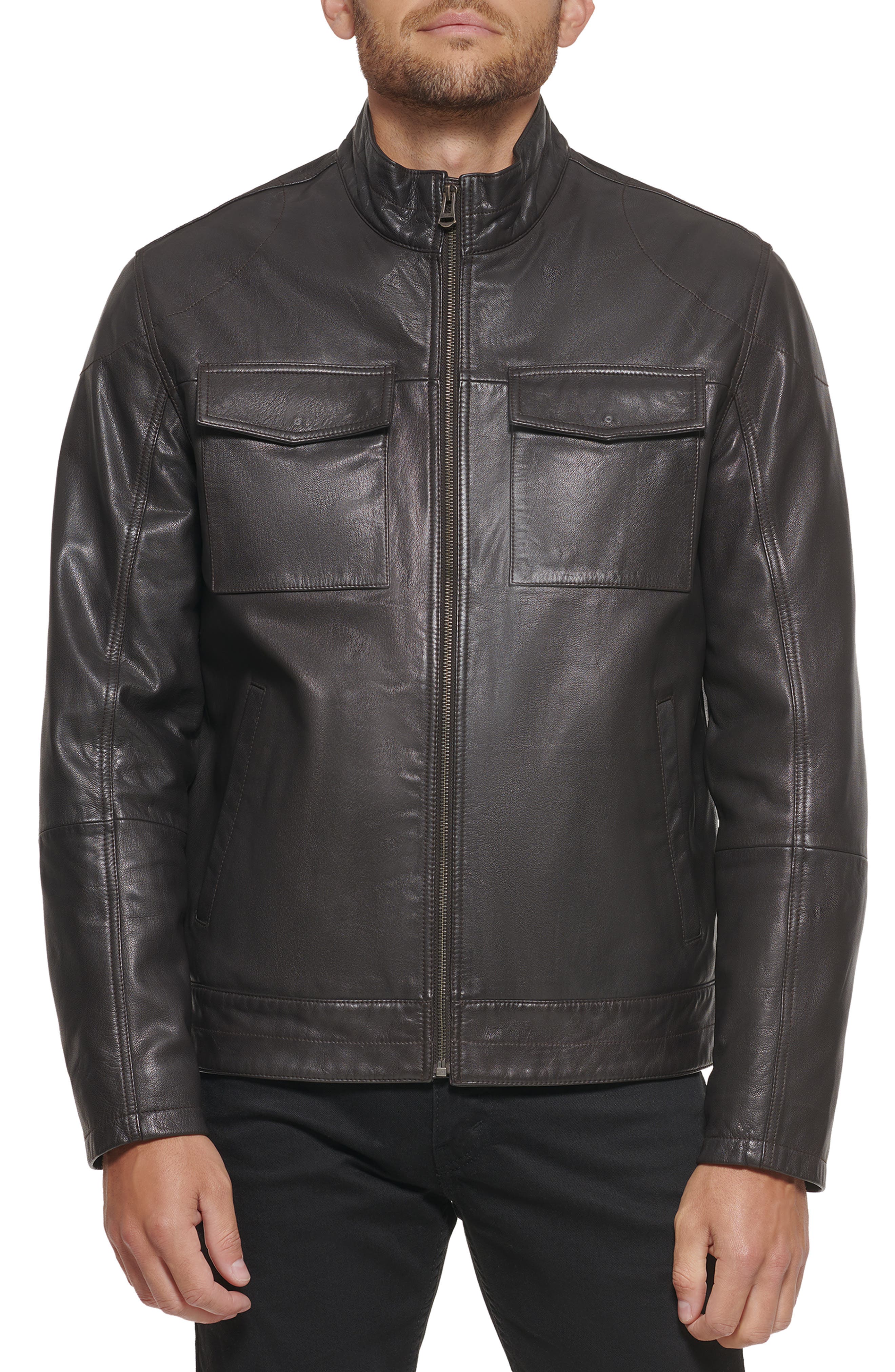 Cole Haan Washed Leather Trucker Jacket 