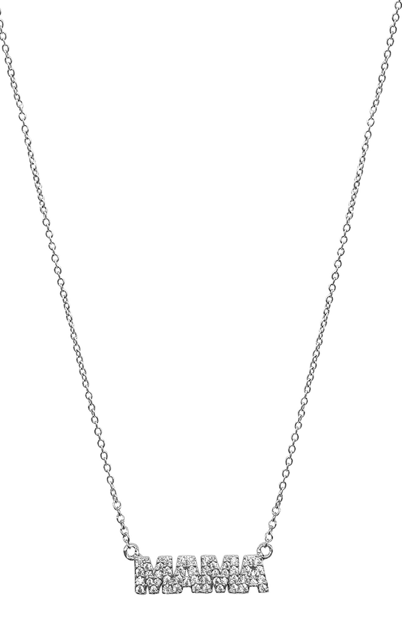 Adornia Rhodium Mama Crystal Bezel Set Necklace In Silver