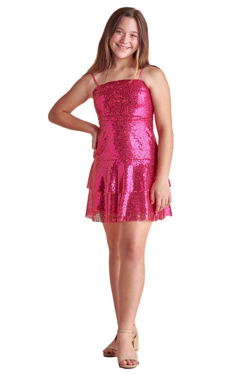 Shop Un Deux Trois Kids' Sequin Tiered Party Dress In Fuchsia