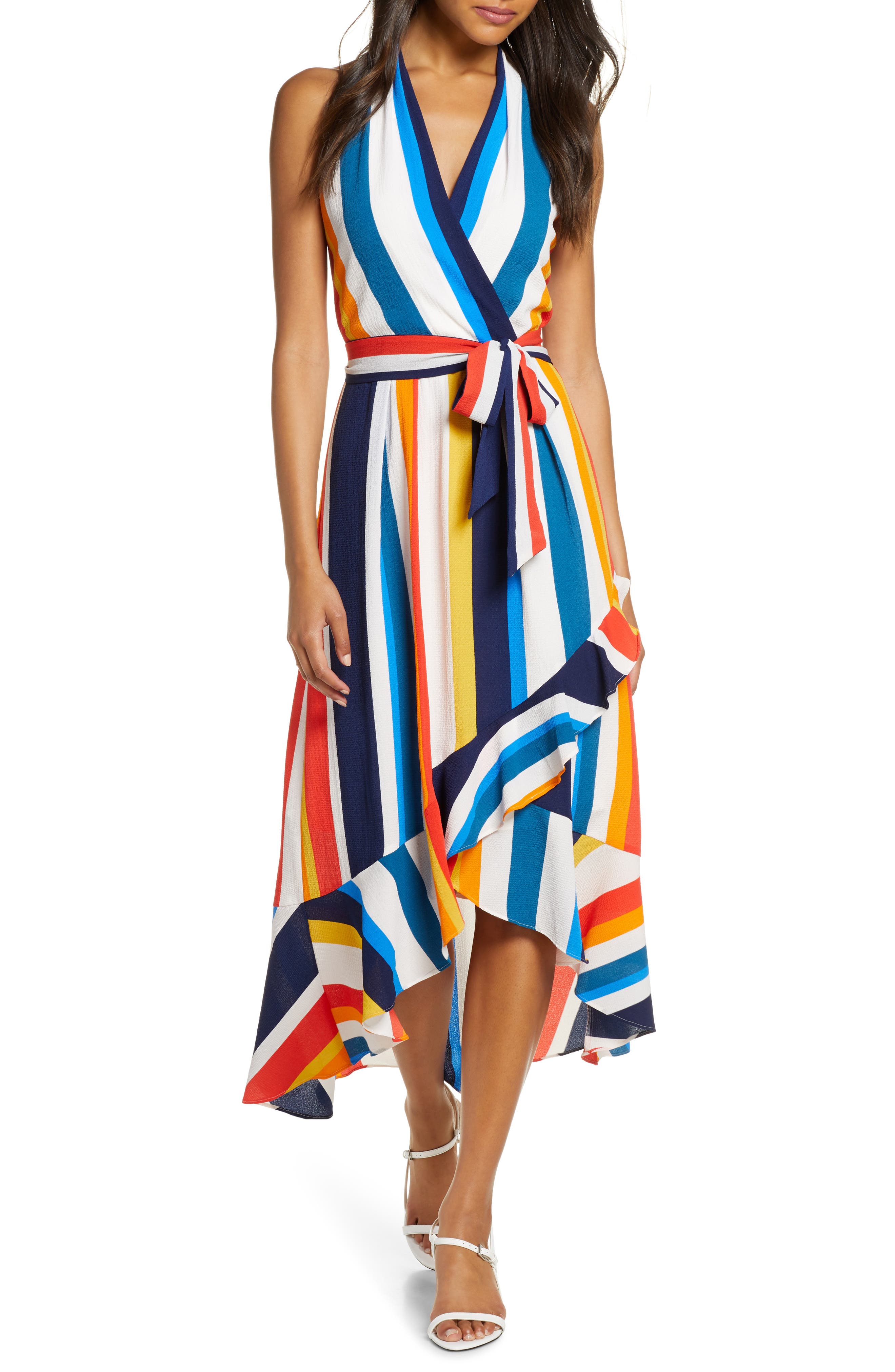 Julia Jordan Striped Halter Maxi Sundress, Ivory