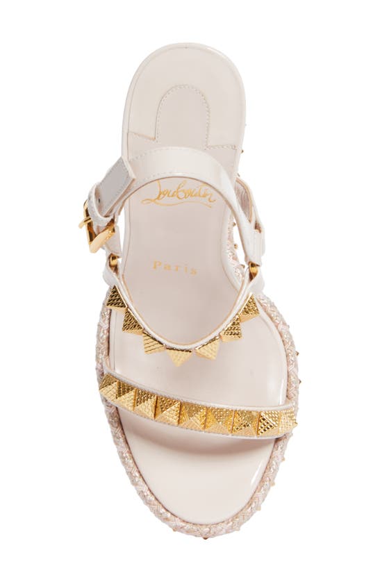 Shop Christian Louboutin Pyraclou Wedge Sandal In Leche