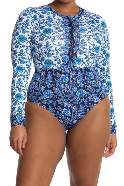 Tommy Bahama Woodblock Long Sleeve One Piece Swimsuit Nordstrom Rack