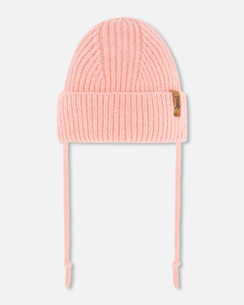 Deux Par Deux Baby Girl's Mid-season Knit Hat With Strings Pink In Strawberry Ice