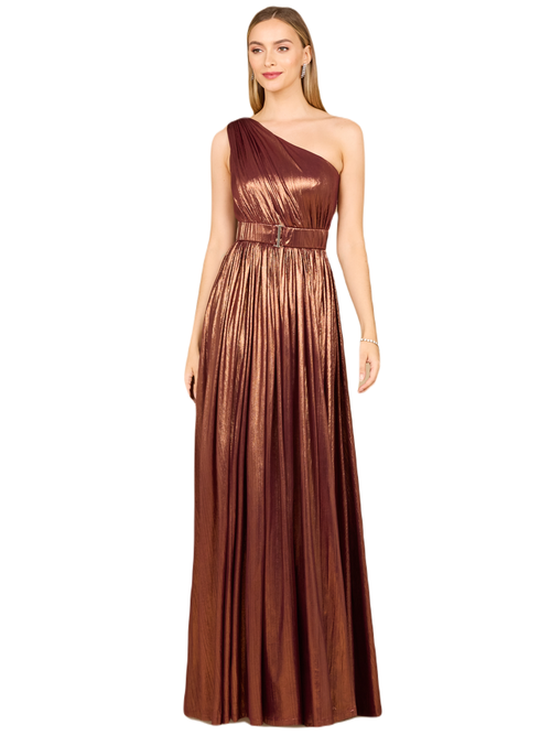 Shop Lara New York One Shoulder Metallic Dress In Brown