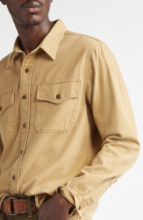 Shop Double Rl Cotton Twill Button-up Work Shirt In Faded Tan