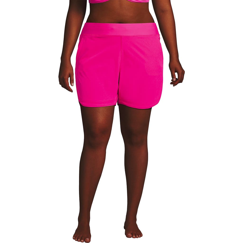 Lands' End Plus Size 5" Board Shorts With Panty In Prism Pink
