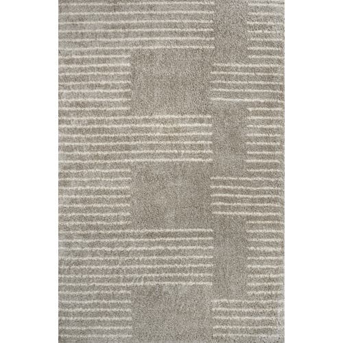 Jonathan Y Petra Abstract Stripe Geometric Shag Area Rug In Gray/ivory