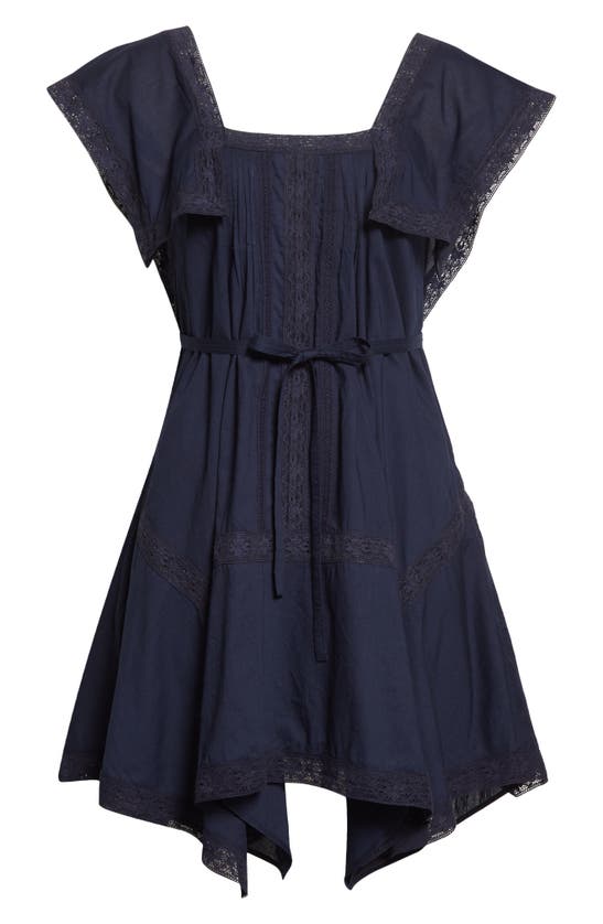Shop Rebecca Taylor Lace Inset Cotton Shift Dress In Marine Blue