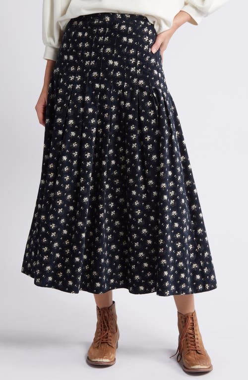 THE GREAT. The Rhythm Floral Corduroy Skirt in Night Lily 