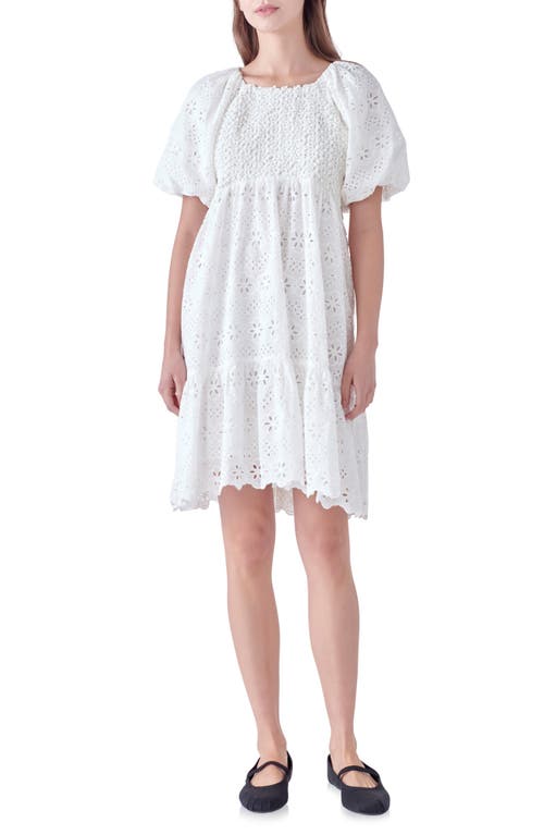 English Factory Eyelet Knit Combo Dress White at Nordstrom,