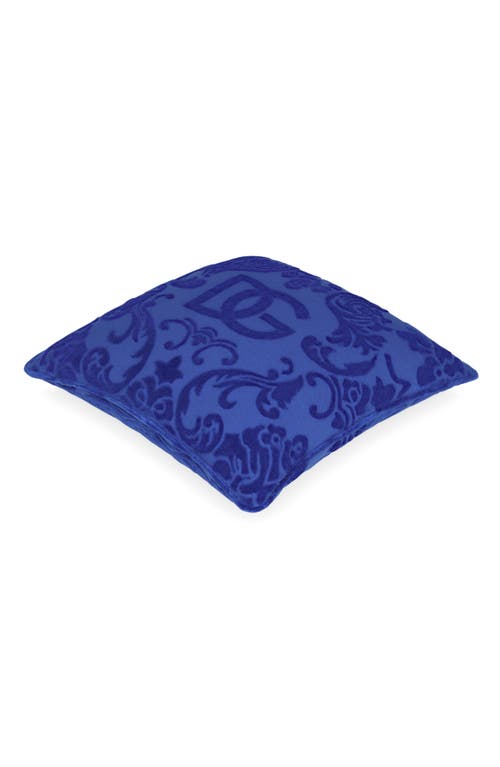 Shop Dolce & Gabbana Dolce&gabbana Dg Logo Cotton Terry Cloth Outdoor Accent Pillow In Blue