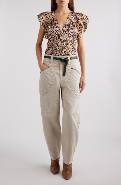 Shop Isabel Marant Lonea Animal Print Center Ruched Top In Natural