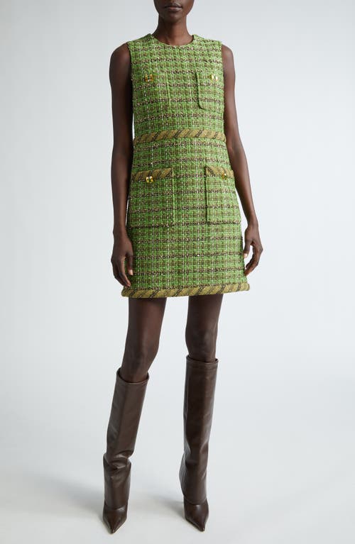 Shop St John St. John Collection Metallic Eyelash Tweed Sleeveless Dress In Cypress/moss Multi