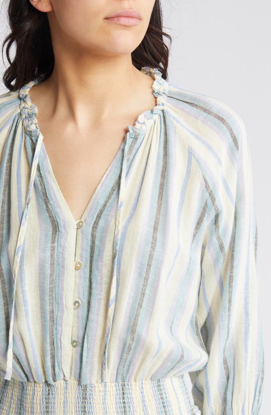 Shop Rails Crystal Stripe Smocked Waist Linen Blend Blouson Dress In Catania Stripe