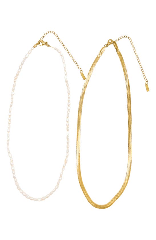 Shop St. Moran Set Of 2 Freshwater Pearl & Snake Chain Necklaces In White