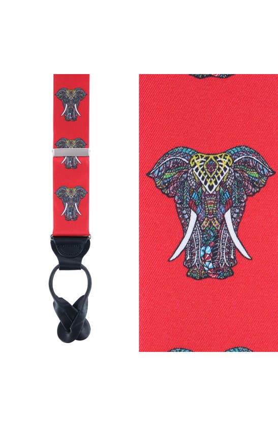 Shop Trafalgar Trobal Elephant Print Silk Suspenders In Red