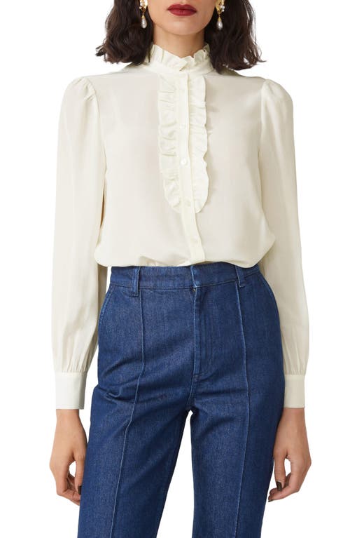 & Other Stories Puff Sleeve Silk Blouse in Off White