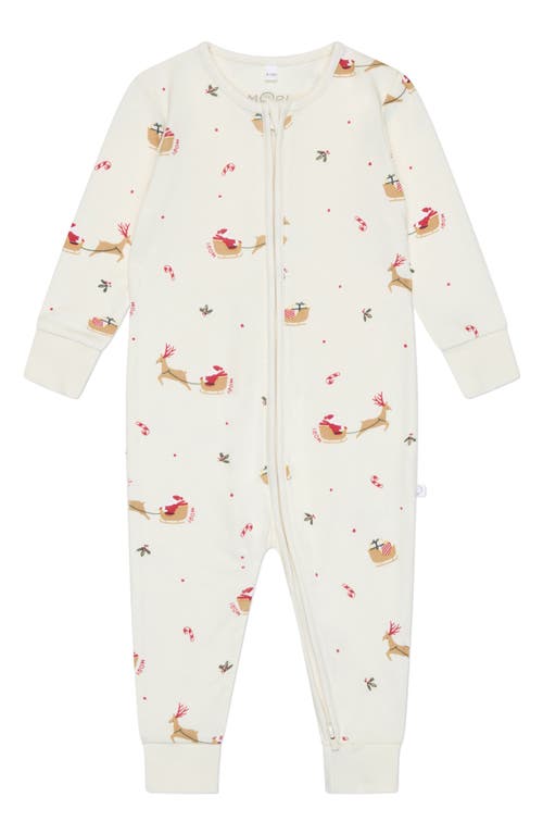 MORI Autumn Print Fitted One-Piece Pajamas in Christmas Print 