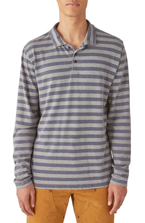 Lucky Brand Stripe Long Sleeve Cotton Polo Grey at Nordstrom,