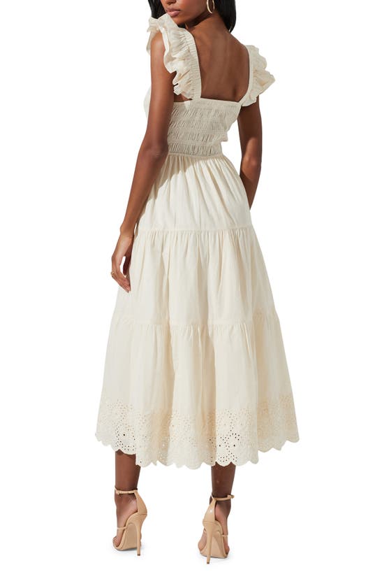 Astr Smocked Flutter Sleeve Midi Dress In Cream