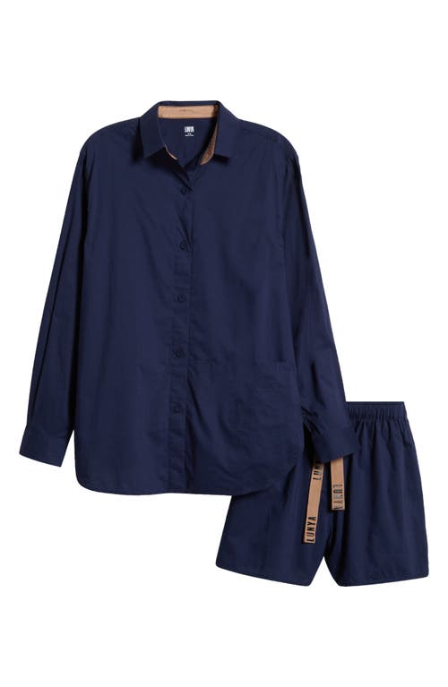 Lunya Airy Cotton & Silk Curve Hem Short Pyjamas In Deep Blue