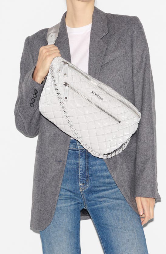 Shop Mz Wallace Crosby Quilted Nylon Convertible Sling Bag In Light Grey
