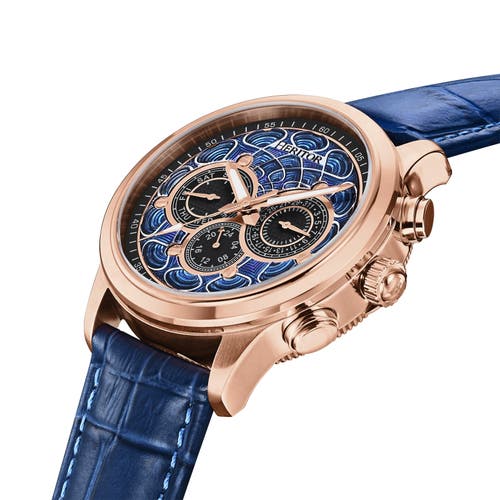 Shop Heritor Automatic Apostle Leather-band Watch W/ Day/date In Rose Gold/blue