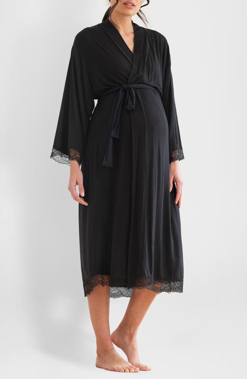 Shop Seraphine Lace Trim Wide Bracelet Sleeve Stretch Maternity Robe In Black